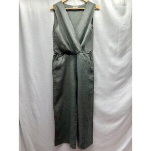 Anna Melani Sage 100% Linen Sleeveless Jumpsuit With Pockets & Wrap V-Neck Desig